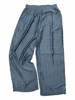 Net Wize Slate Blue Crinkle Texture Wide-Leg Pants